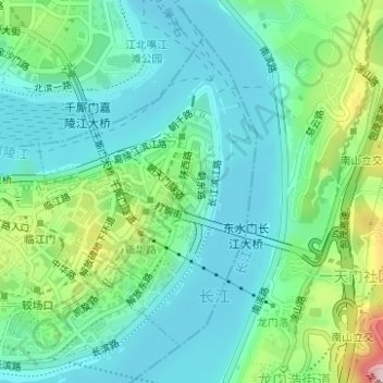 Mapa topográfico 朝天门街道, altitud, relieve