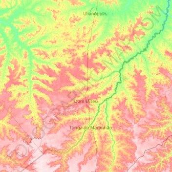 Mapa topográfico Dom Eliseu, altitud, relieve