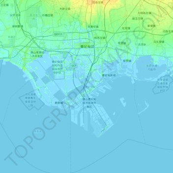 Mapa topográfico 曹妃甸区, altitud, relieve