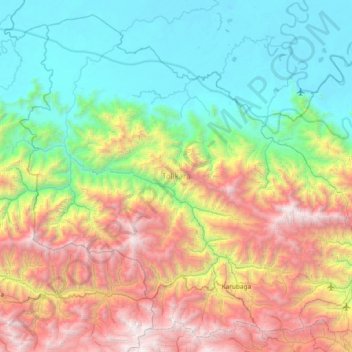 Mapa topográfico Tolikara, altitud, relieve