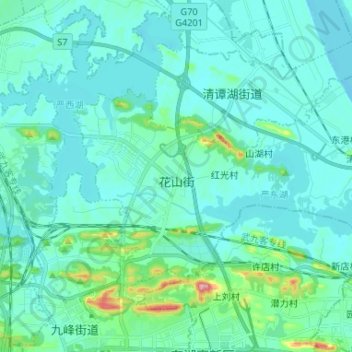 Mapa topográfico 花山街道, altitud, relieve