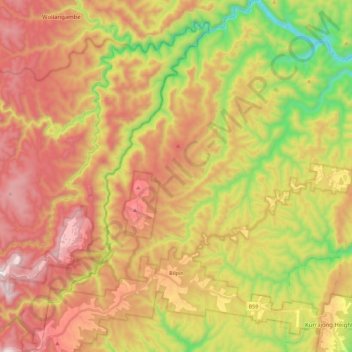 Mapa topográfico Bilpin, altitud, relieve