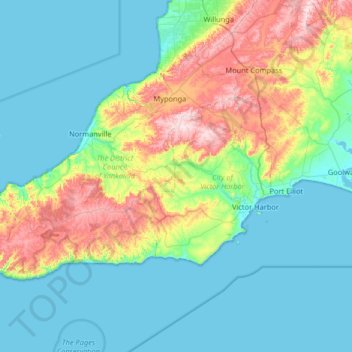 Mapa topográfico Fleurieu Peninsula, altitud, relieve