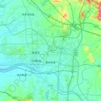 Mapa topográfico 鹏泉街道, altitud, relieve