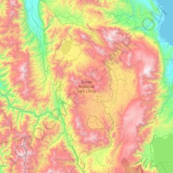 Mapa topográfico Taman Nasional Lore Lindu, altitud, relieve