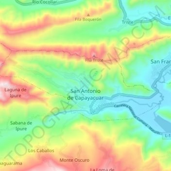 Mapa topográfico San Antonio de Capayacuar, altitud, relieve