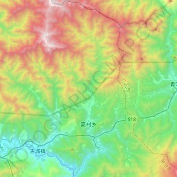 Mapa topográfico 高村乡, altitud, relieve