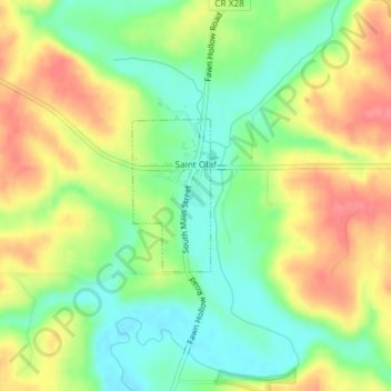 Mapa topográfico St. Olaf, altitud, relieve