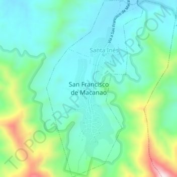 Mapa topográfico San Francisco de Macanao, altitud, relieve