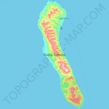 Mapa topográfico Sanana Island, altitud, relieve