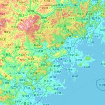 Mapa topográfico 莆田市, altitud, relieve