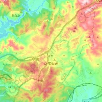 Mapa topográfico 双龙街道, altitud, relieve