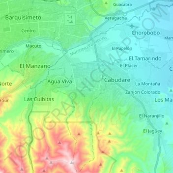 Mapa topográfico Parroquia Cabudare, altitud, relieve