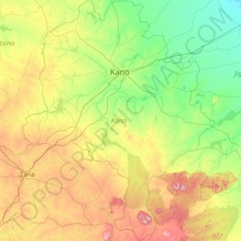 Mapa topográfico Kano State, altitud, relieve