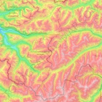 Mapa topográfico Verwall Alps, altitud, relieve