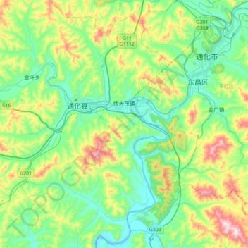 Mapa topográfico 快大茂镇, altitud, relieve