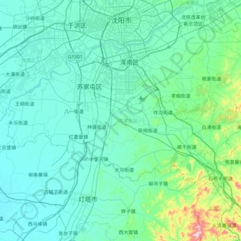 Mapa topográfico 苏家屯区, altitud, relieve