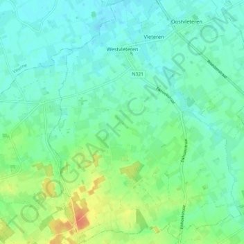 Mapa topográfico Westvleteren, altitud, relieve