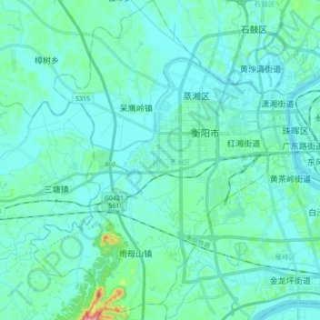 Mapa topográfico 蒸湘区, altitud, relieve