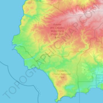 Mapa topográfico Flinders Chase, altitud, relieve