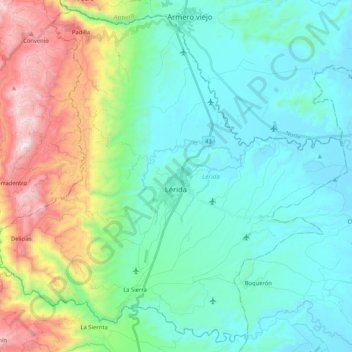 Mapa topográfico Lérida, altitud, relieve