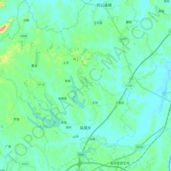 Mapa topográfico 吴城乡, altitud, relieve