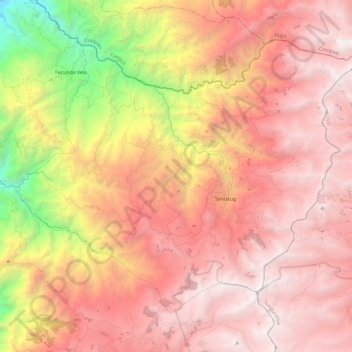 Mapa topográfico Simiatug, altitud, relieve