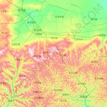 Mapa topográfico 定边县, altitud, relieve