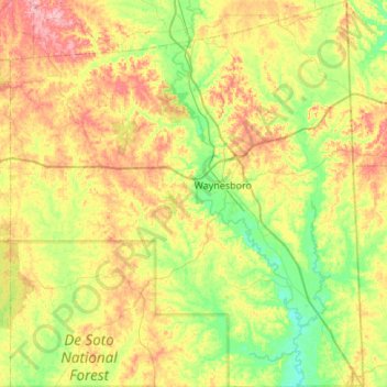 Mapa topográfico Wayne County, altitud, relieve