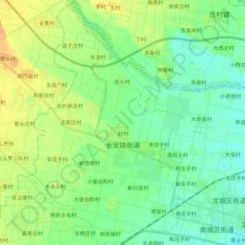 Mapa topográfico 长安路街道, altitud, relieve