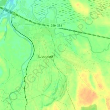 Mapa topográfico Шумский, altitud, relieve