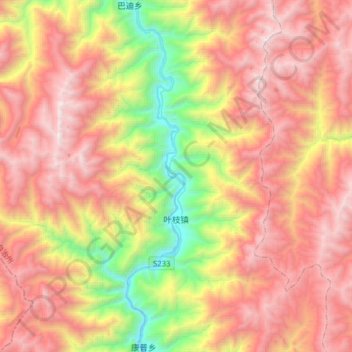 Mapa topográfico 叶枝镇, altitud, relieve