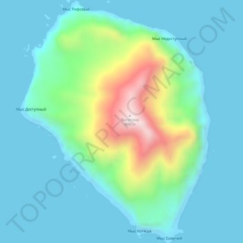Mapa topográfico остров Броутона, altitud, relieve