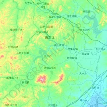 Mapa topográfico 南票区, altitud, relieve