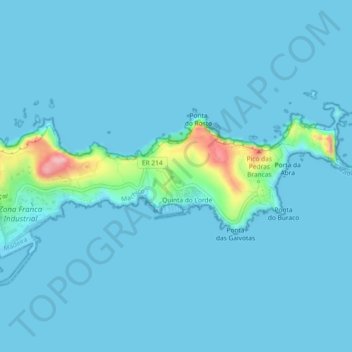 Mapa topográfico Ponta de São Lourenço, altitud, relieve
