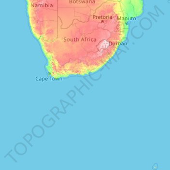 Mapa topográfico South Africa, altitud, relieve