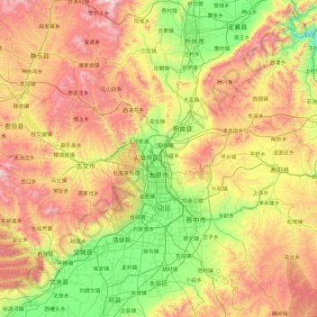 Mapa topográfico 太原市, altitud, relieve