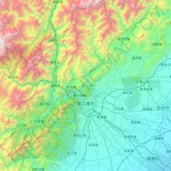 Mapa topográfico 都江堰市, altitud, relieve