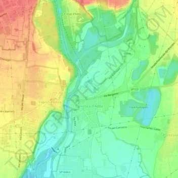 Mapa topográfico Canonica d'Adda, altitud, relieve
