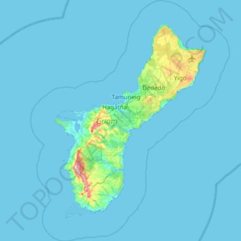 Mapa topográfico Guam, altitud, relieve