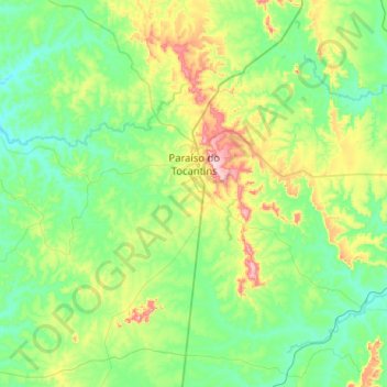 Mapa topográfico Paraíso do Tocantins, altitud, relieve