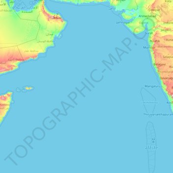 Mapa topográfico Mar Arábigo, altitud, relieve