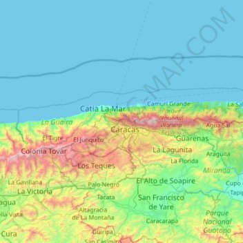 Mapa topográfico Estado Vargas, altitud, relieve