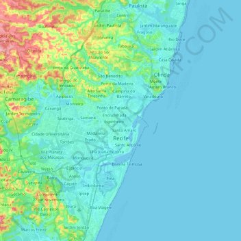 Mapa topográfico Recife, altitud, relieve