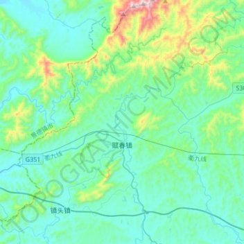 Mapa topográfico 赋春镇, altitud, relieve