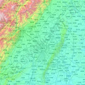 Mapa topográfico 成都市, altitud, relieve