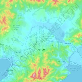 Mapa topográfico Артём, altitud, relieve
