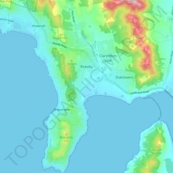 Mapa topográfico Rokeby, altitud, relieve