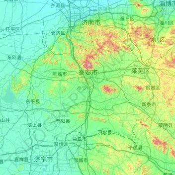 Mapa topográfico 泰安市, altitud, relieve
