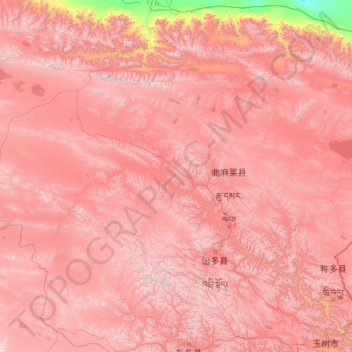Mapa topográfico 曲麻莱县, altitud, relieve